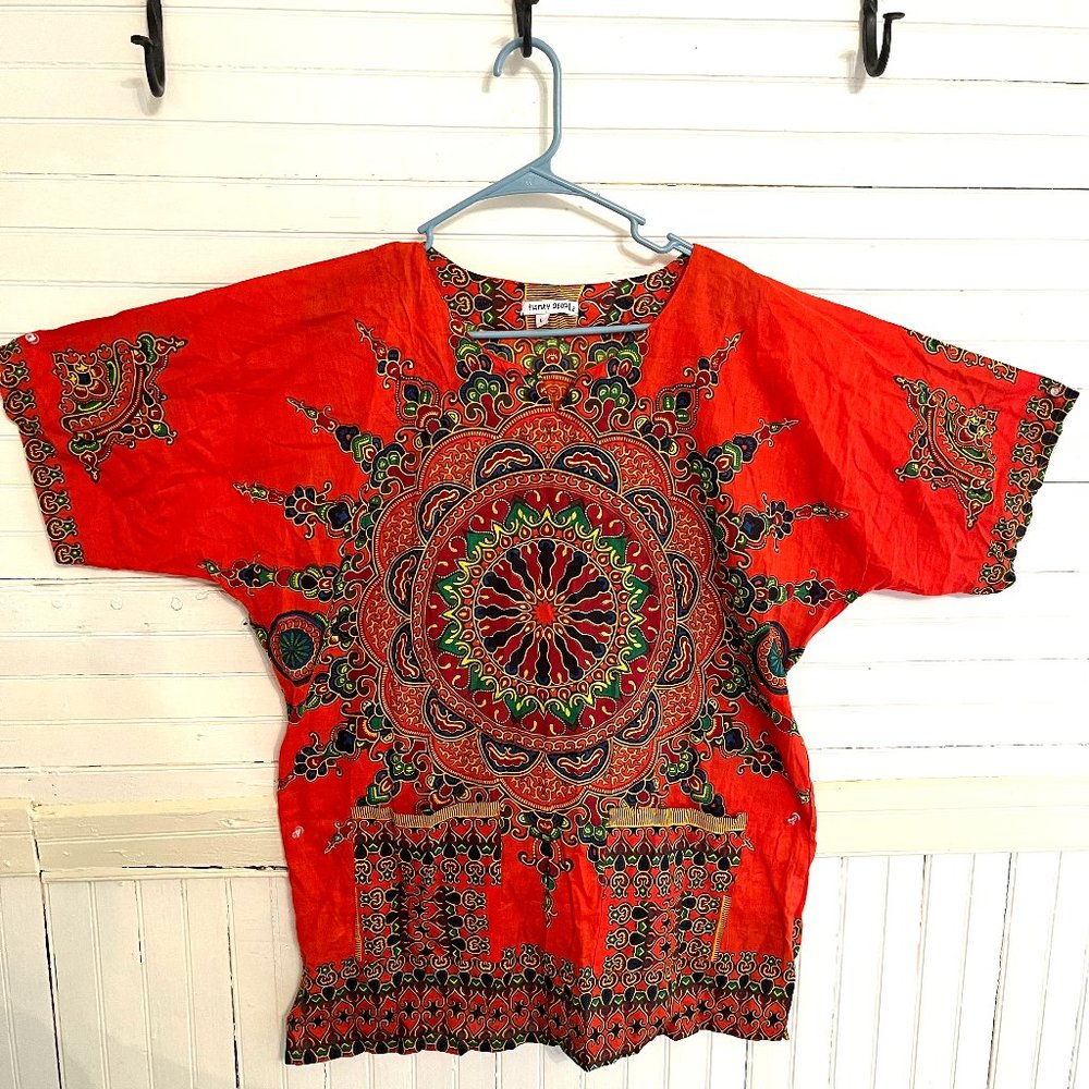 Vintage Orange Dashiki / Hippie Festival Shirt / Tunic Boho Burning Man Festival